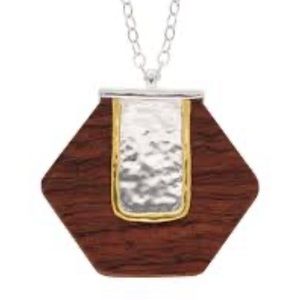 Silpada Sterling Silver 30” Wildwood Hexagon Wood… - image 1